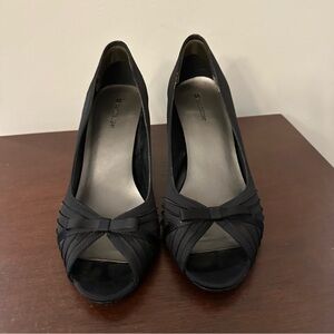 Elegant Black Satin Peep-Toe Heels